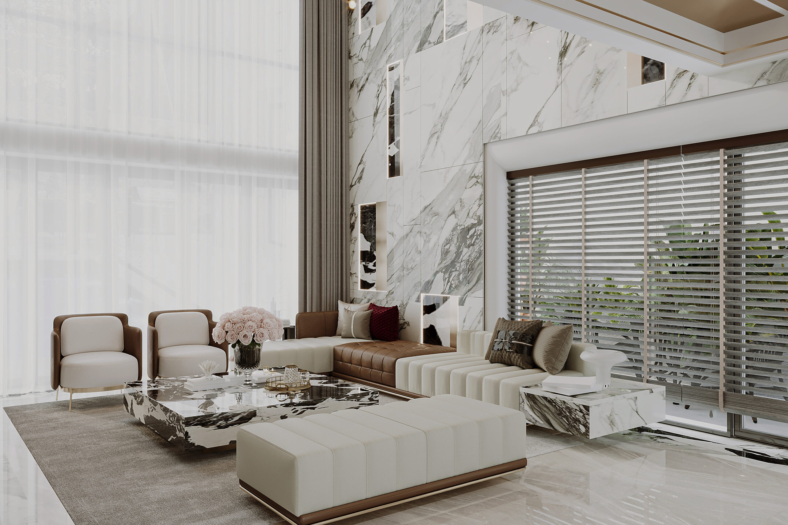 A modern luxury living room with high-end furnishings, representing the upscale homes financed with jumbo loans.
