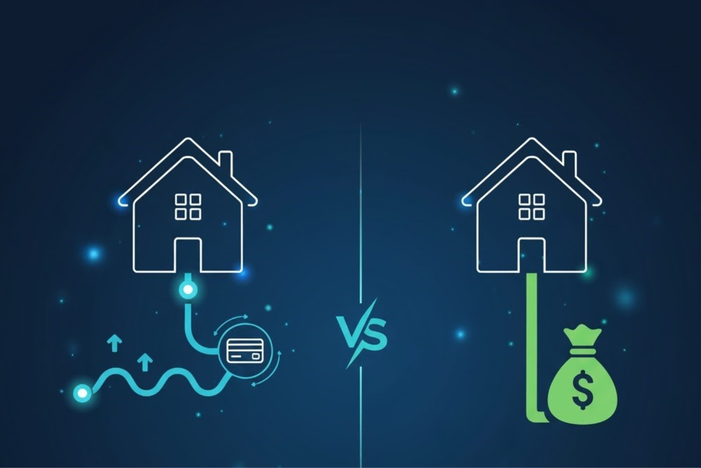 Simple chart comparing a HELOC’s flexible credit line to a home equity loan’s fixed lump sum