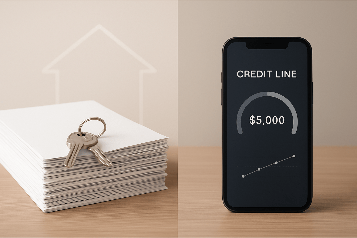 Paperwork and digital credit line showing cash-out refinance versus HELOC options