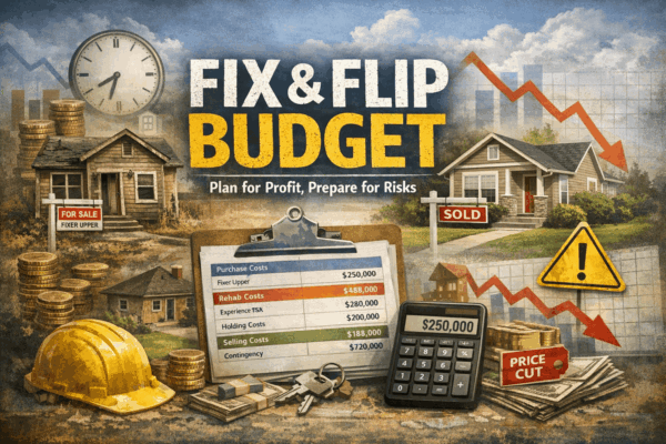 Fix and flip rehab budget showing itemized renovation costs, contingency buffer, and total budget used to protect ARV and profitability.