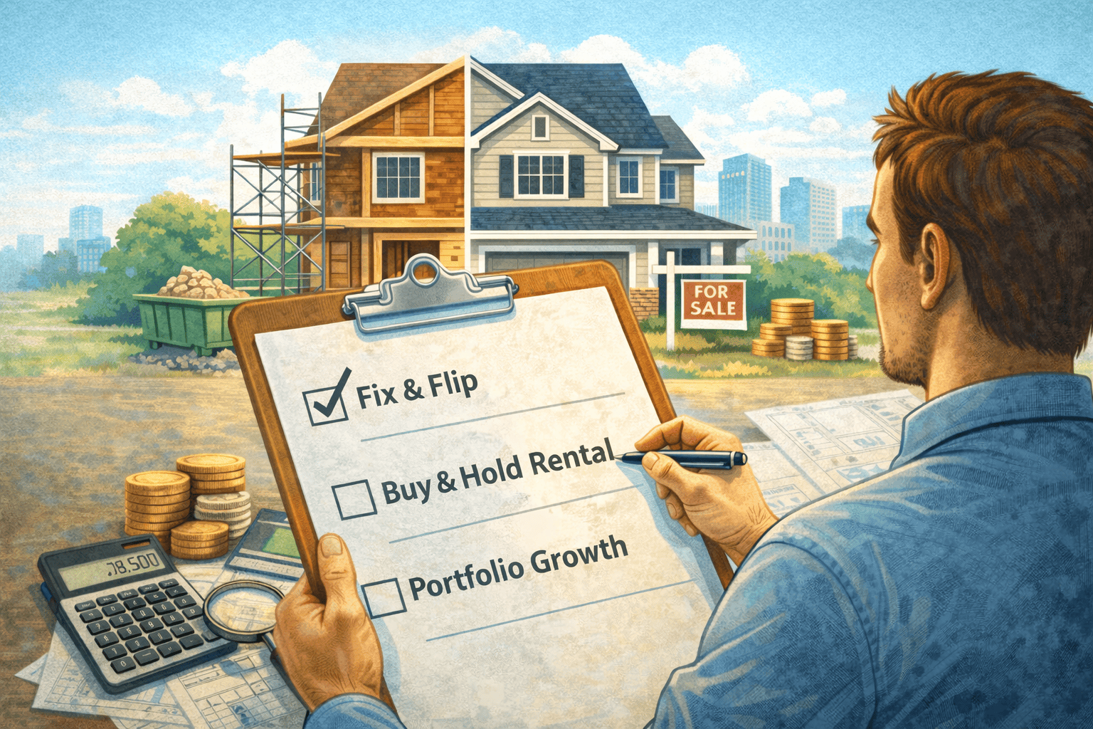 Investment property analysis showing DSCR calculations and fix and flip profit estimates