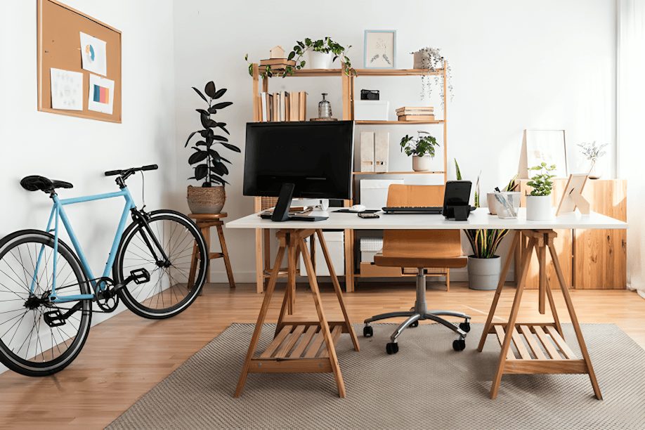 Homeowner planning a refinance budget with paperwork and laptop in a home office