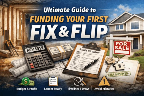 Ultimate guide to funding your first fix and flip showing ARV, rehab budget, scope of work, timelines, and loan approval