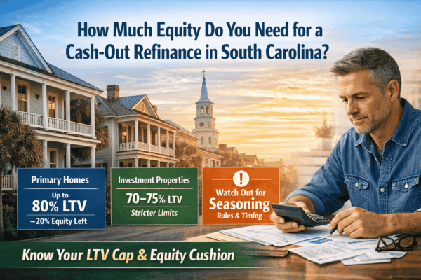 How much equity you need for a cash-out refinance in South Carolina based on LTV limits and seasoning rules