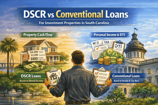 DSCR vs conventional investment loans in South Carolina comparing property cash flow qualification with personal income and DTI requirements.