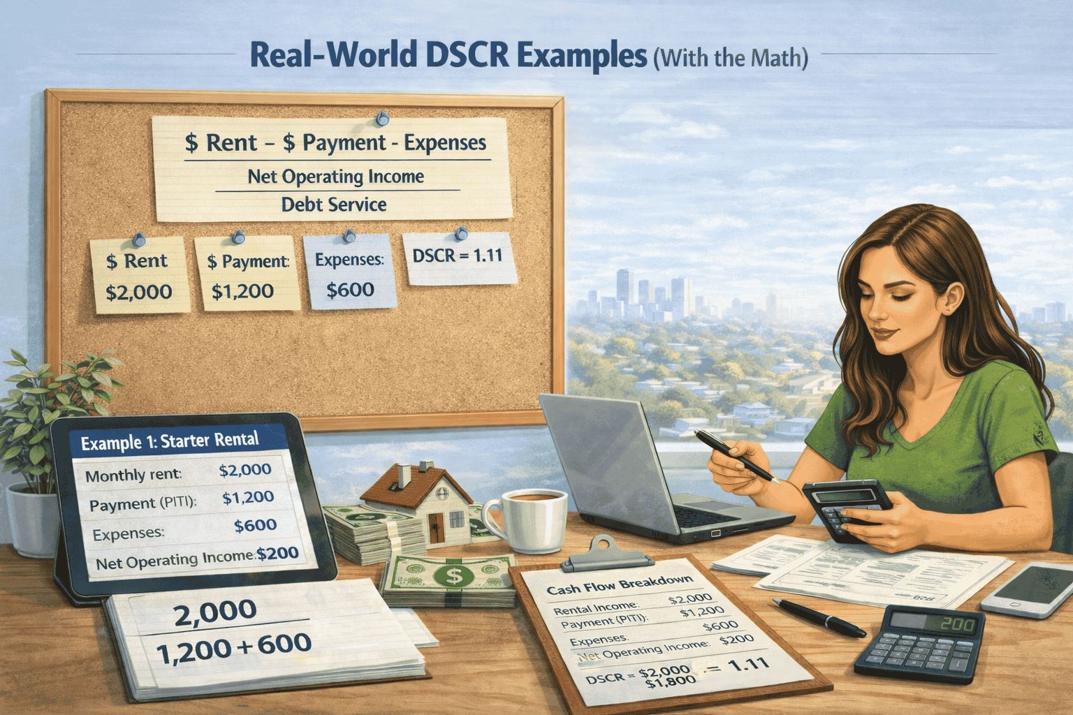 Investor analyzing rental income and expenses to calculate DSCR